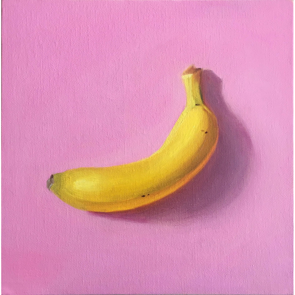 Banan Oil Painting Fruit Still Life Small Artwork Canvas 20x20 Cm 0