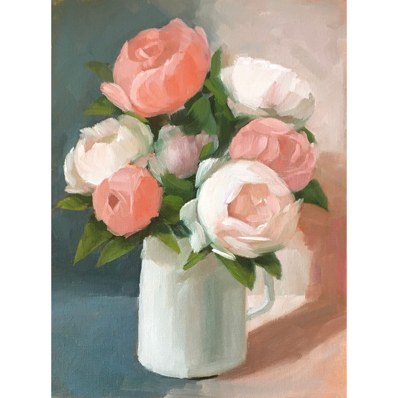 Bouquet Small Art Original Still Life Oil Painting 24x18 Cm 0