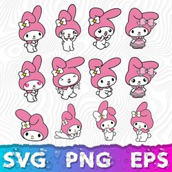 My Melody SVG, Sanrio SVG, My Melody Cricut, My Melody PNG, Transparent My Melody PNG