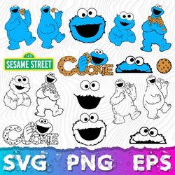 Cookie Monster SVG, Cookie Monster Cricut, Cookie Monster Outline, Cookie Monster PNG Transparent