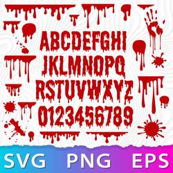 Blood Dripping SVG, Blood Alphabet PNG, Blood Splatters, Blood Hand PNG, Blood Dripping Font Cricut