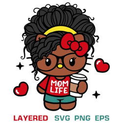 Hello Kitty Afro Mom SVG, Cricut, Silhouette Vector Cut File !