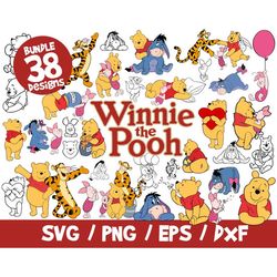 Winnie the pooh svg bundle disney cricut silhouette clipart vinyl cut file png