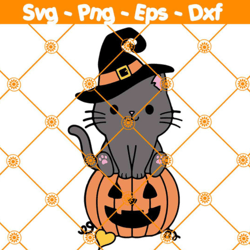 witch cat pumpkin svg, halloween cat svg, witch cat svg, cute cat svg, pumpkin halloween svg, file for cricut