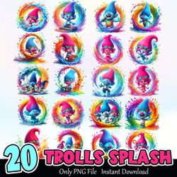 trolls watercolor bundle png instant download