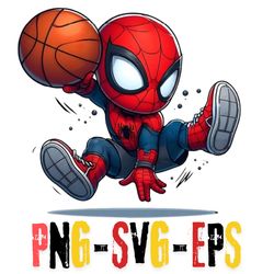 cute baby spider-man playing basketball svg png eps