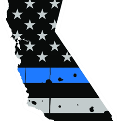 Distressed Thin Blue Line California State Shaped Subdued US Flag Sticker Self Adhesive Vinyl police - C3777