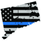 Distressed Thin Blue Line Connecticut State Shaped Subdued US Flag Sticker Self Adhesive Vinyl CT - C3785.png