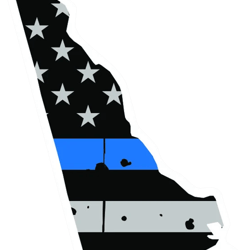 Distressed Thin Blue Line Delaware State Shaped Subdued US Flag Sticker Self Adhesive Vinyl police - C3789