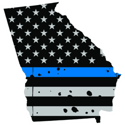 Distressed Thin Blue Line Georgia State Shaped Subdued US Flag Sticker Self Adhesive Vinyl police GA - C3797