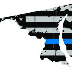 Distressed Thin Blue Line Maryland State Shaped Subdued US Flag Sticker Self Adhesive Vinyl police - C3833