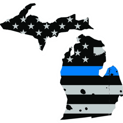 Distressed Thin Blue Line Michigan State Shaped Subdued US Flag Sticker Self Adhesive Vinyl police - C3841