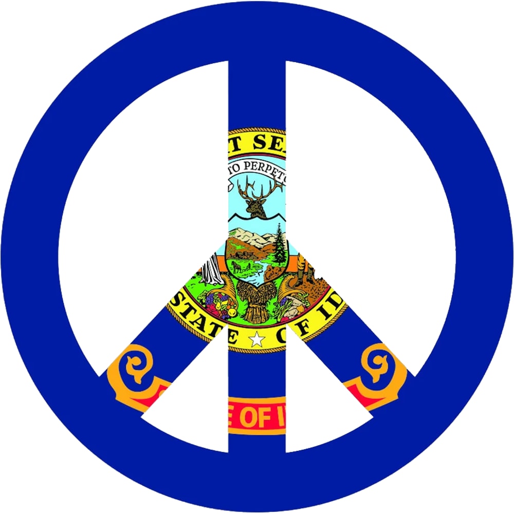 Idaho Flag Peace Symbol Sticker Self Adhesive Vinyl ID sign no war - C3549.png