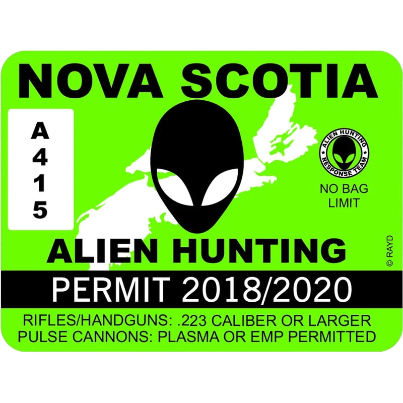 Nova Scotia Alien Hunting Permit Sticker Self Adhesive Vinyl | Inspire ...