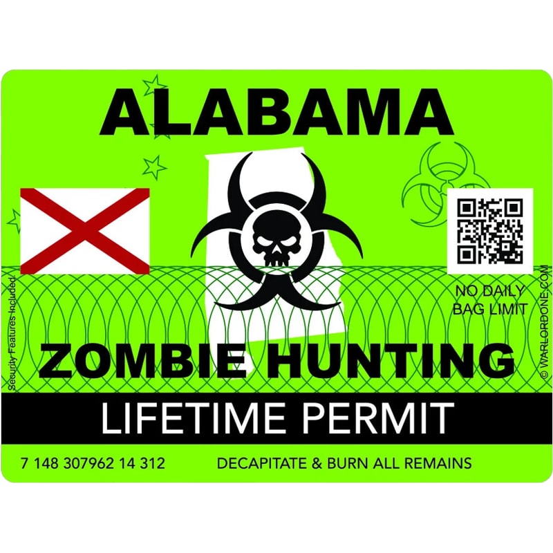 Zombie Alabama State Hunting Permit Sticker Self Adhesive Vinyl AL - C2918.png