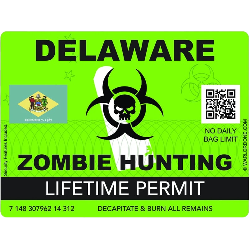 Zombie Delaware State Hunting Permit Sticker Self Adhesive Vinyl DE - C2932.png