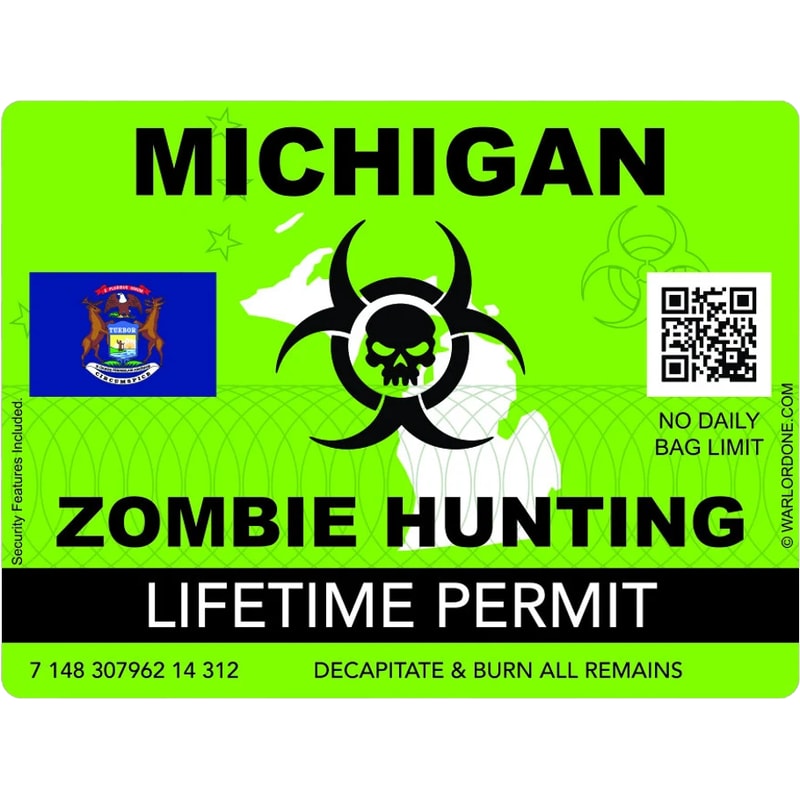 Zombie Michigan State Hunting Permit Sticker Self Adhesive Vinyl MI - C2960.png
