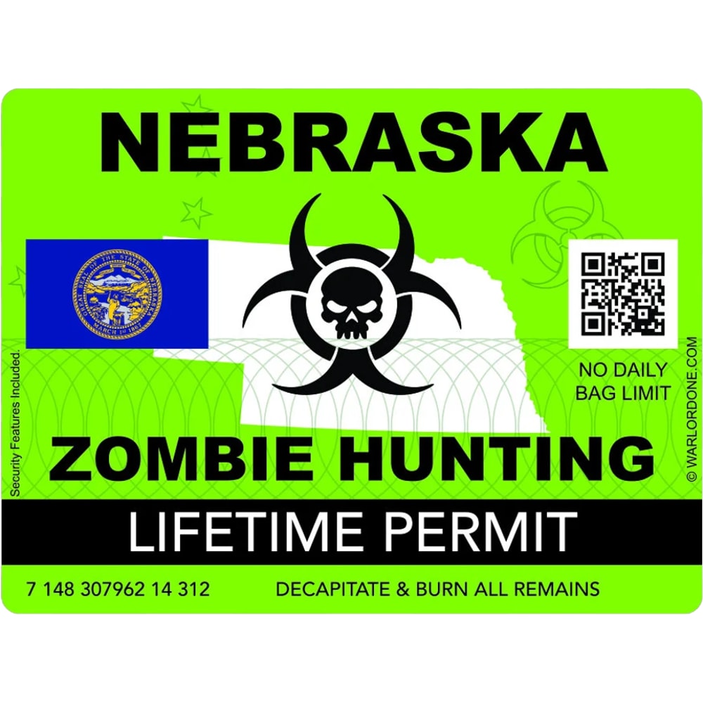 Zombie Nebraska State Hunting Permit Sticker Self Adhesive Vinyl NE - C2970.png