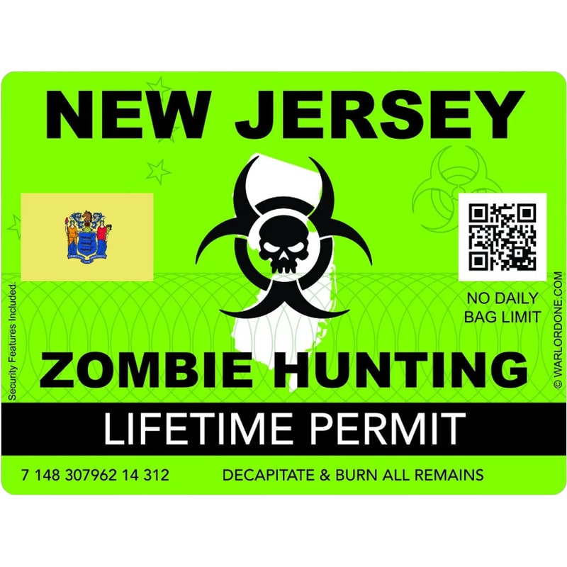 Zombie New Jersey State Hunting Permit Sticker Self Adhesive Vinyl NJ - C2976.png