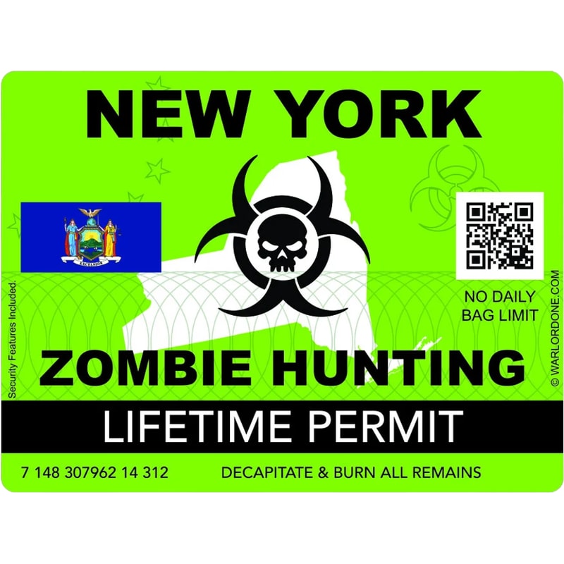 Zombie New York State Hunting Permit Sticker Self Adhesive Vinyl NY - C2980.png