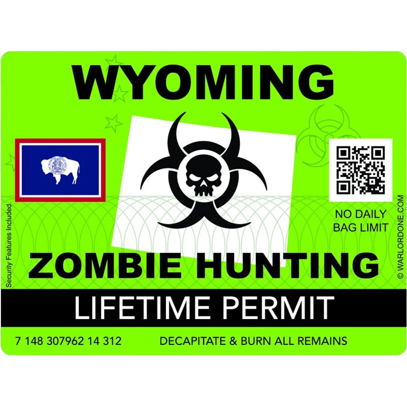 Zombie Wyoming State Hunting Permit Sticker Self Adhesive Vinyl WY - C3016.png