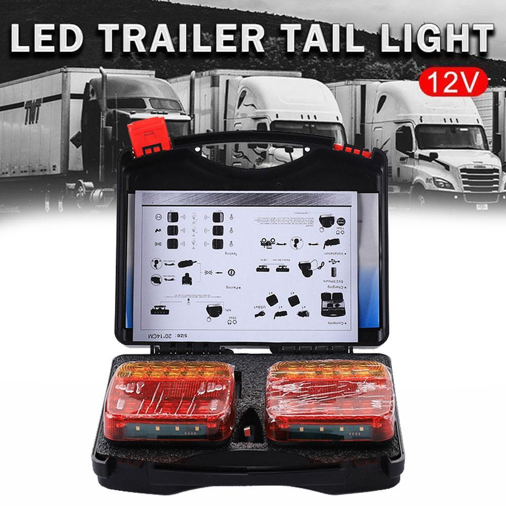 LED Trailer Rear Tail Turn Signal Lamp Rechargeable Wireless Brake Lights Reflective Lens Truck Tai 1