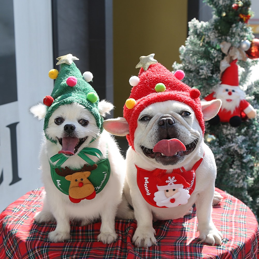 Pets Santa Bibs Funny Dog Christmas Hat Cute Cats Bandana Puppy Cap New Year Party Cosplay Costume 0
