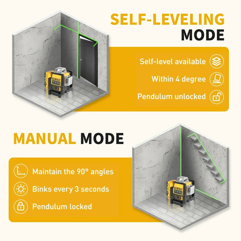 Lines Laser Level, Sides 360 Degree, Green Laser Meter, Vertical Lithium Battery, Self Leveling Horizontal Outdoor Tool