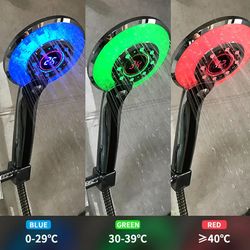 temperature control shower, led shower head digital, 3 spraying mode, water saving shower filter, bathroom accessories