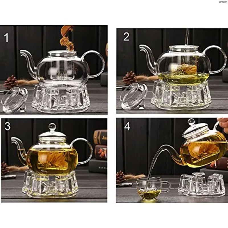 1000ML High Quality Heat Resistant Glass Tea Pot Practical Bottle Flower Tea Cup Glass Teapot With