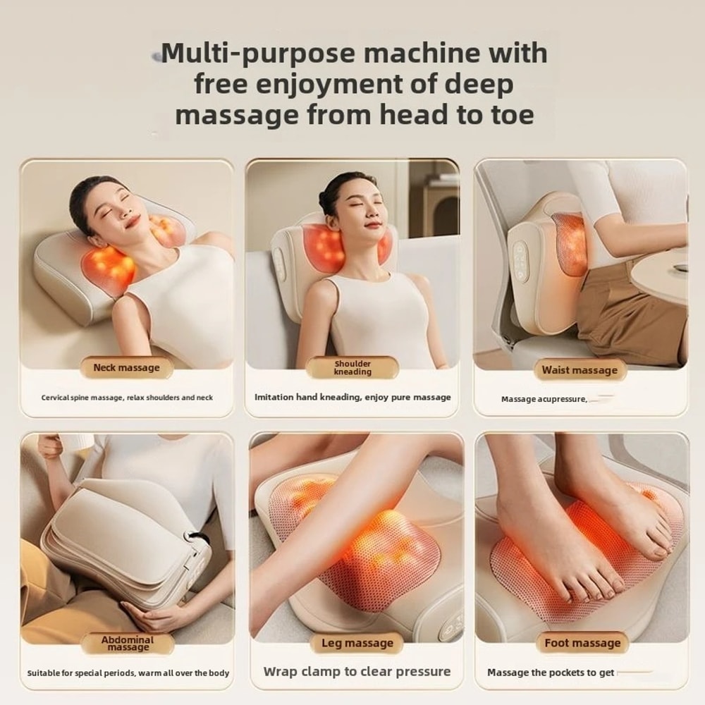Multi-Function Shiatsu Massager, Heated Massage Pillow for Neck and Back, Shoulders, Waist, Finger Relaxation