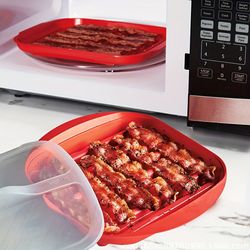 microwavable bacon grill, microwave bacon maker, sauce tray, pizza tray, bacon tray, microwave oven cooker