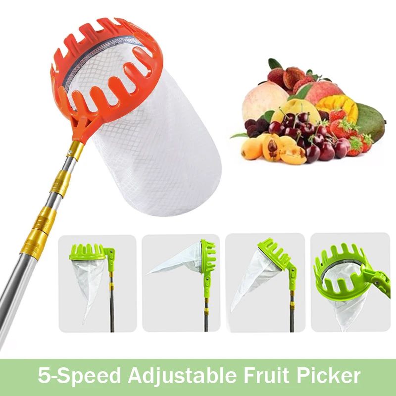Garden Fruit Collector With Basket Speed Adjustable Picker Orchard Harvesting Tool 4