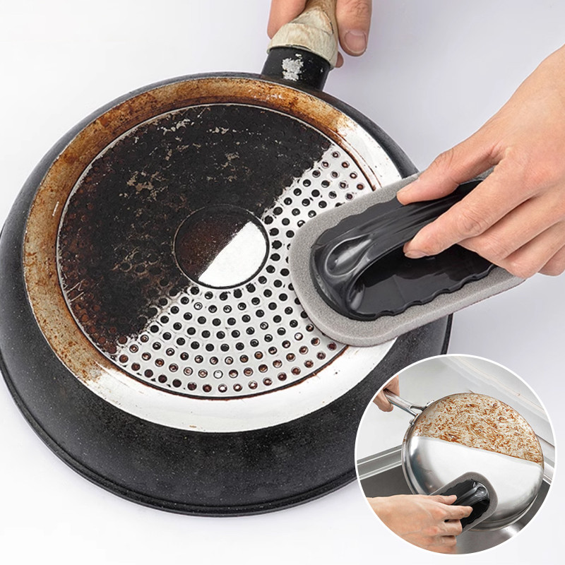Multi-Purpose Magic Emery Sponge Eraser, Rust Cleaner for Kitchen Bath, Strong Decontamination Tool with Handle