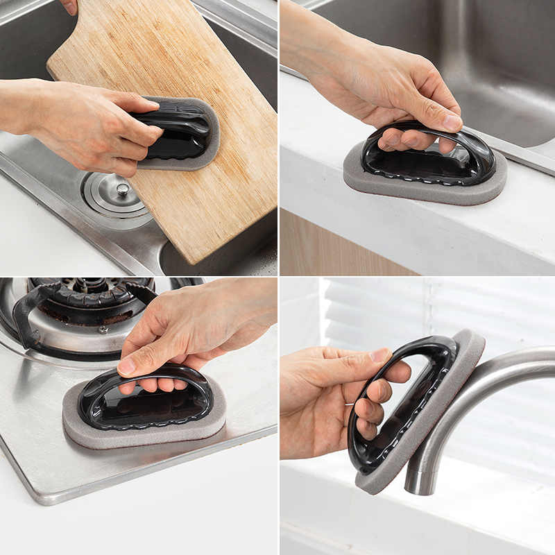 Multi-Purpose Magic Emery Sponge Eraser, Rust Cleaner for Kitchen Bath, Strong Decontamination Tool with Handle