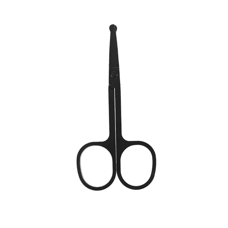 Unisex Stainless Steel Black Round Head Safe Nose Hair Scissors, Precision Grooming Tool for Men Women