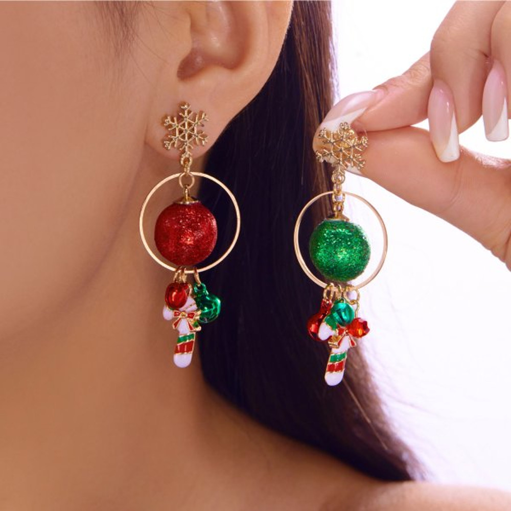 Asymmetrical Christmas Earrings, Santa Claus Snowman, Snowflake Tree, Trendy Earrings for Women, Girls New Year Jewelry