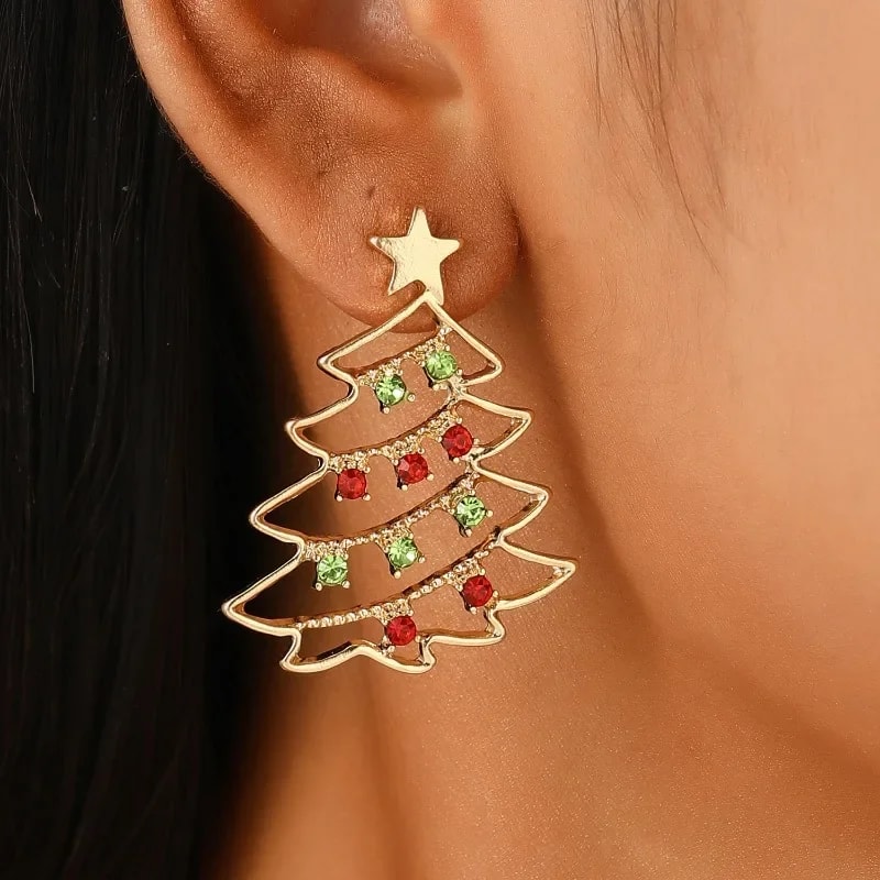 Creative Jewelry, Christmas Colored Zircon, Women's Simple and Fashionable Earrings, Holiday Gift