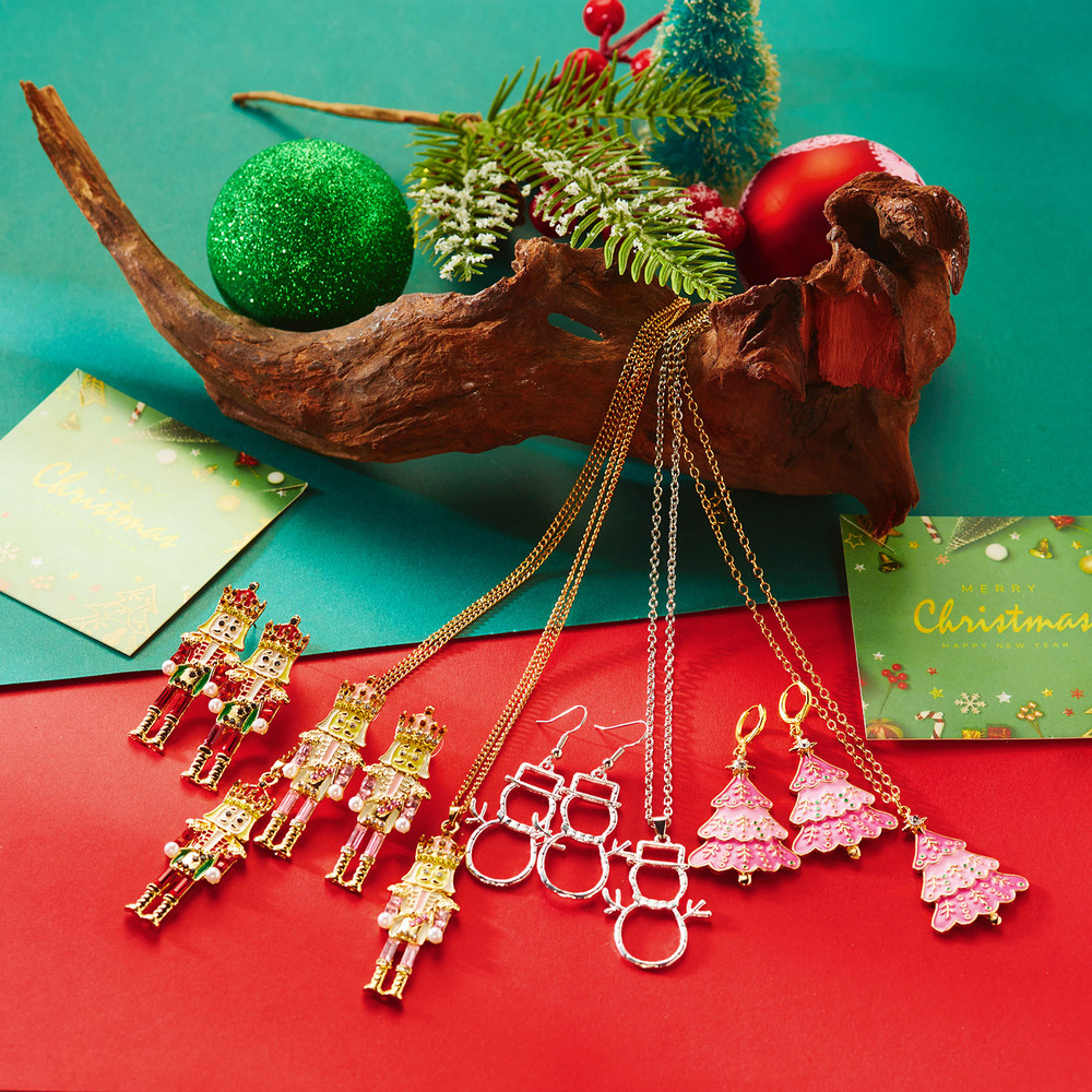 Exaggerated Enamel Christmas Tree Snowflake Candy Cane Hoop Earrings for Women Xmas Necklace Earring New Year Party Jewelry Gift