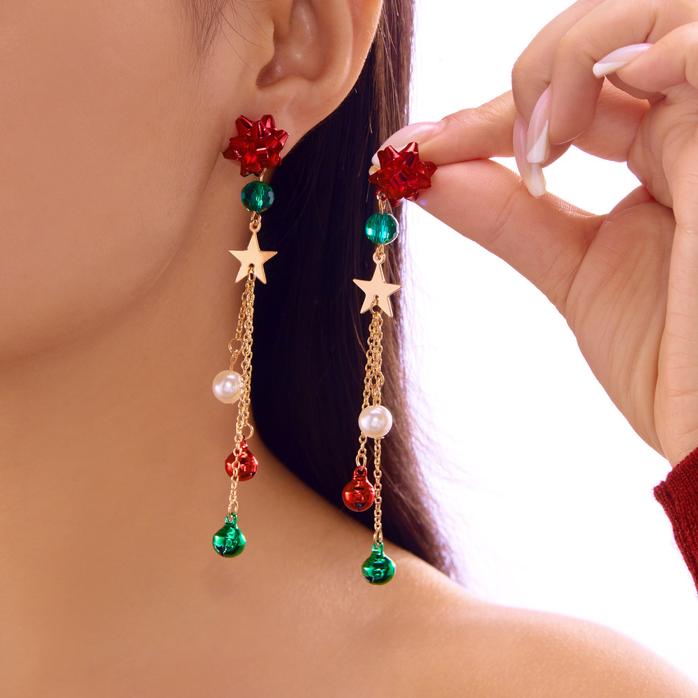 Exaggerated Enamel Christmas Tree Snowflake Candy Cane Hoop Earrings for Women Xmas Necklace Earring New Year Party Jewelry Gift