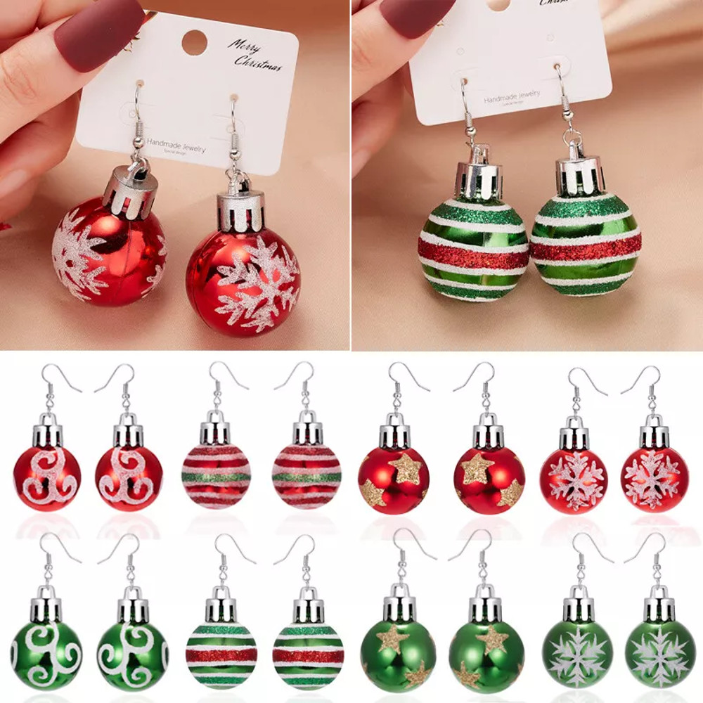 Christmas Snowflake Star Ball Shaped Bulb Earrings Hook For Women Ear Dangle Drop Xmas Fashion Party Jewelry Gift