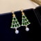 Crystal Star Earrings, Green Christmas Tree Stud, Women Dangle Jewelry, Party Gift