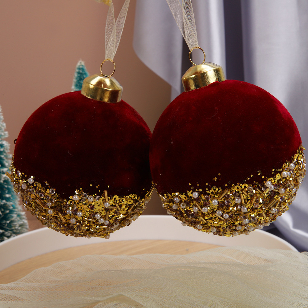 Red Christmas Balls Ornaments Red Glitter Sequin Velvet Christmas Tree Hanging Balls for Home Wedding Party Decor
