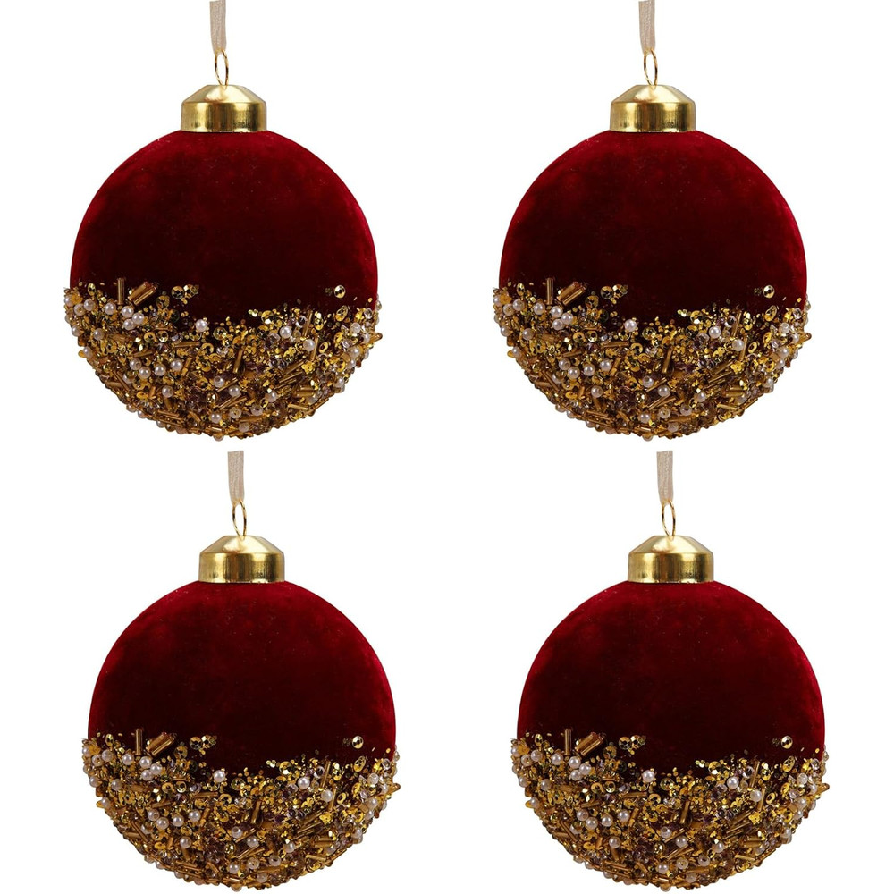 Red Christmas Balls Ornaments Red Glitter Sequin Velvet Christmas Tree Hanging Balls for Home Wedding Party Decor