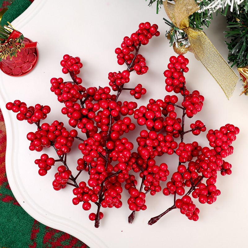 Cherry Stamen For Home Decor Christmas Decoration Red Berry Branches Wedding Wreath Flowers Accesso 4