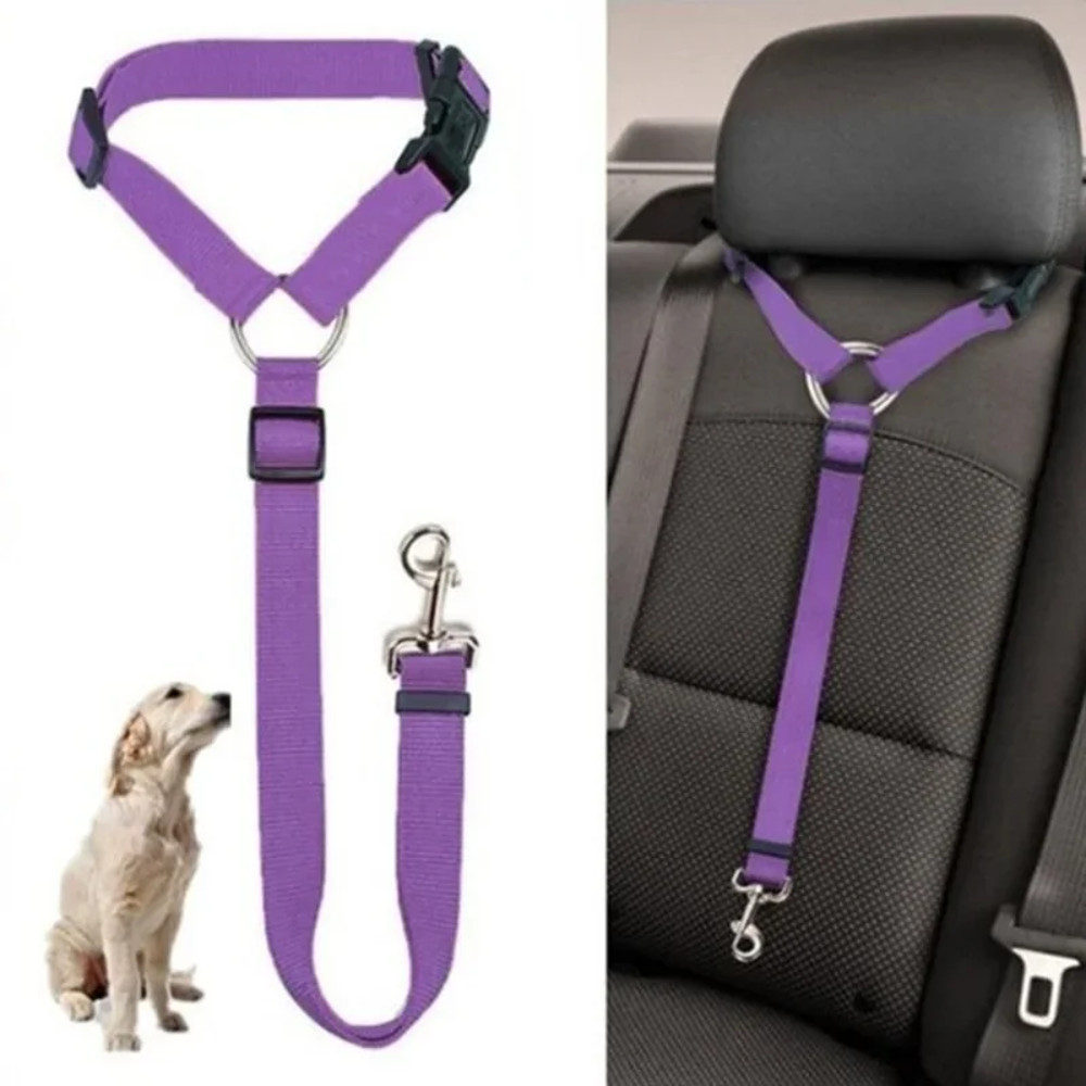 Adjustable Dogs Harness Collar, Solid Color Two in One Pet Car Seat Belt, Backseat Safety Belt, Nylon Lead Leash, Pet