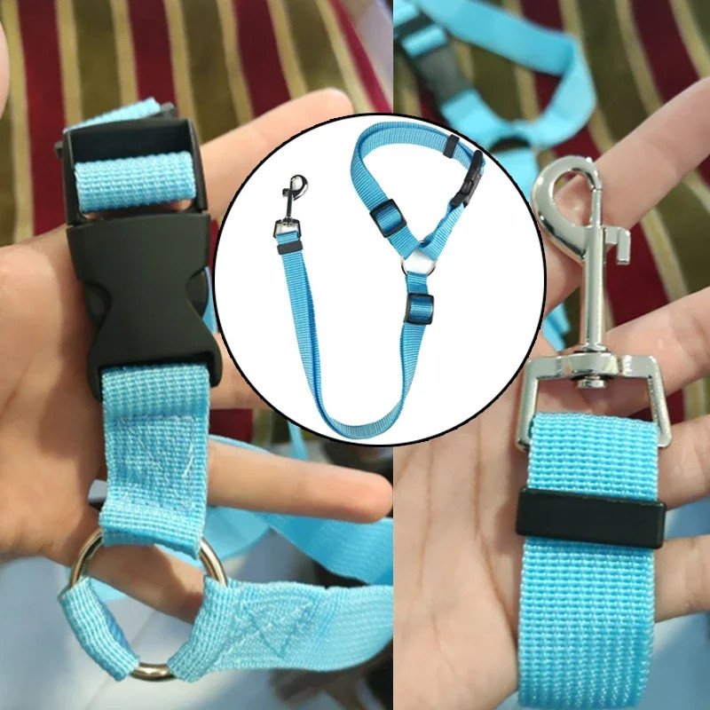 Adjustable Dogs Harness Collar, Solid Color Two in One Pet Car Seat Belt, Backseat Safety Belt, Nylon Lead Leash, Pet