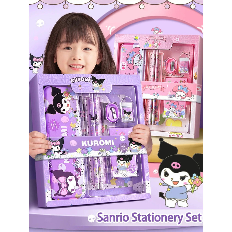 Cinnamoroll School Supplies Sanrio Kuromi Stationery Set My Melody Rulers Study Pencils Erasers Gif 0