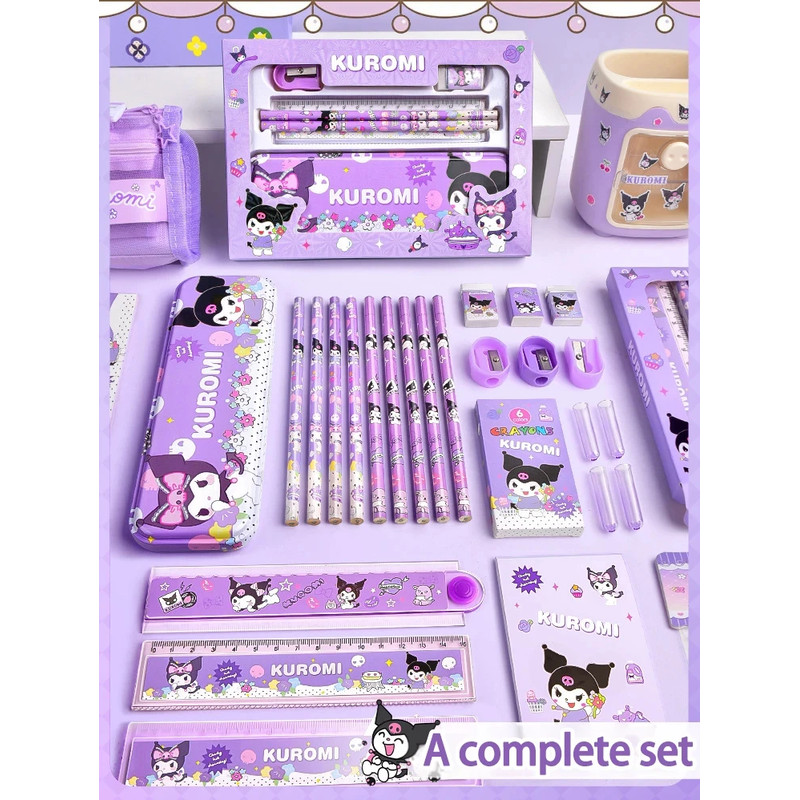 Cinnamoroll School Supplies Sanrio Kuromi Stationery Set My Melody Rulers Study Pencils Erasers Gif 1