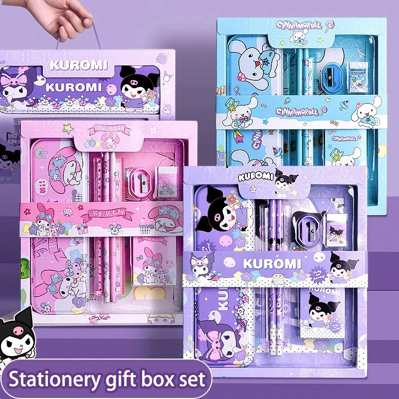 Cinnamoroll School Supplies Sanrio Kuromi Stationery Set My Melody Rulers Study Pencils Erasers Gif 2